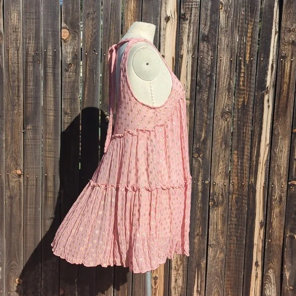 Gorgeous Pink And Gold Sheer Free People Dress - Picture 4 of 6